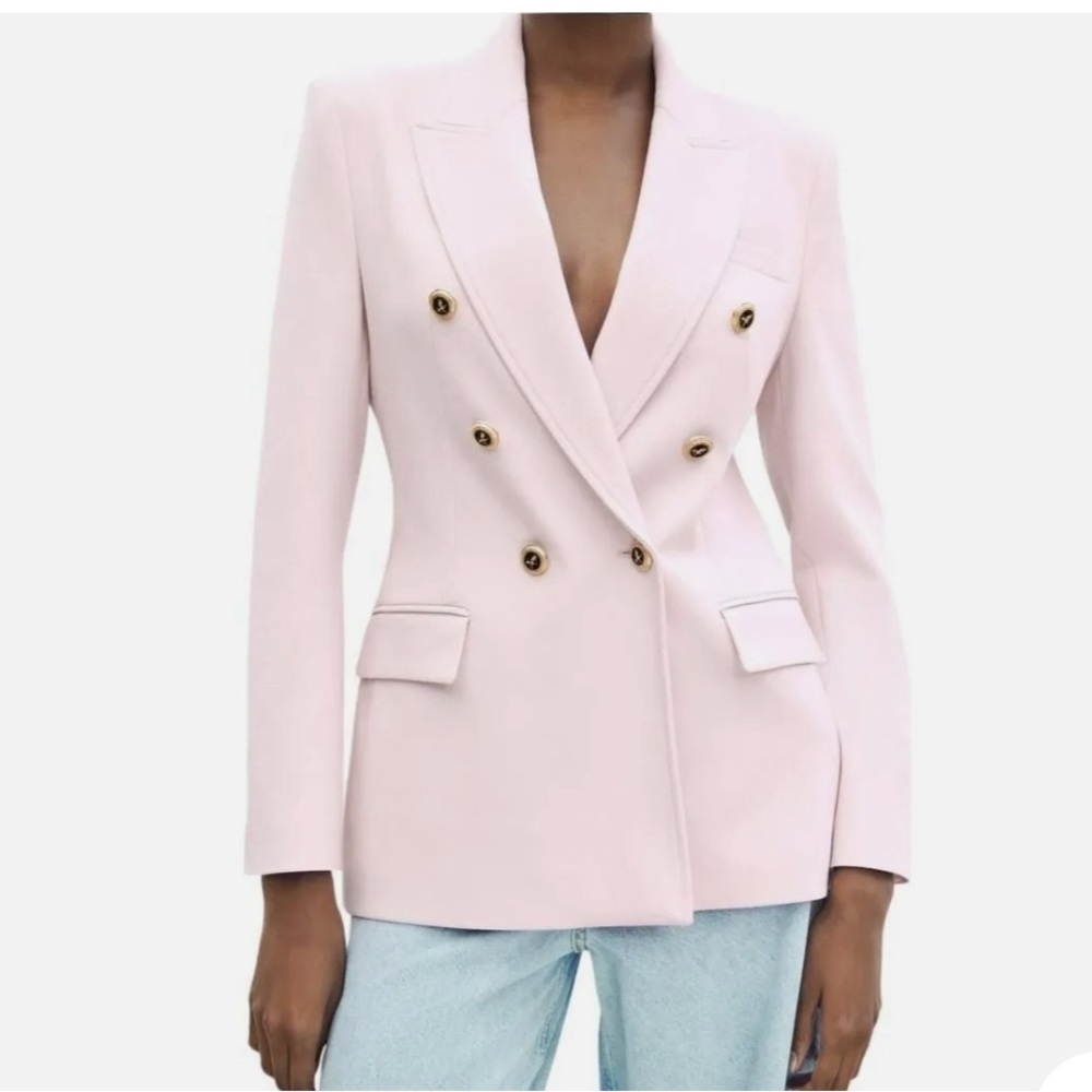 ZARA DOUBLE BREAST FITTED BLAZER  Pink SIZE XS